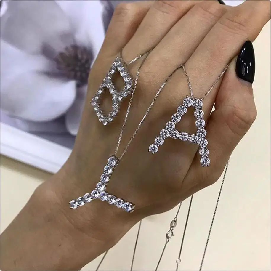 

Big Letters in Sparkling Crystals on Neck Big Pendant Letter Hit Season 2019 in 925 Sterling Silver Pendant Jewelry