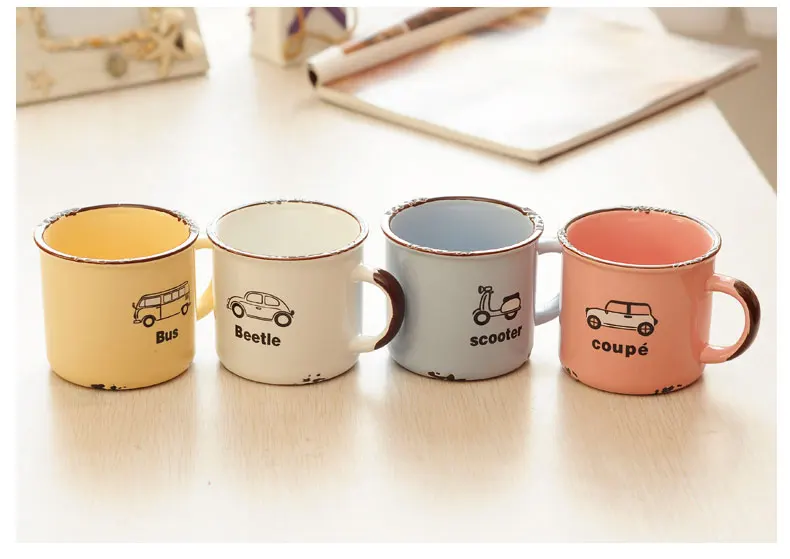 Имитация эмали чашки Ретро креативная керамическая кружка милый мультфильм чашка парный керамический чашка для кофе с молоком Многоцветный Автомобиль