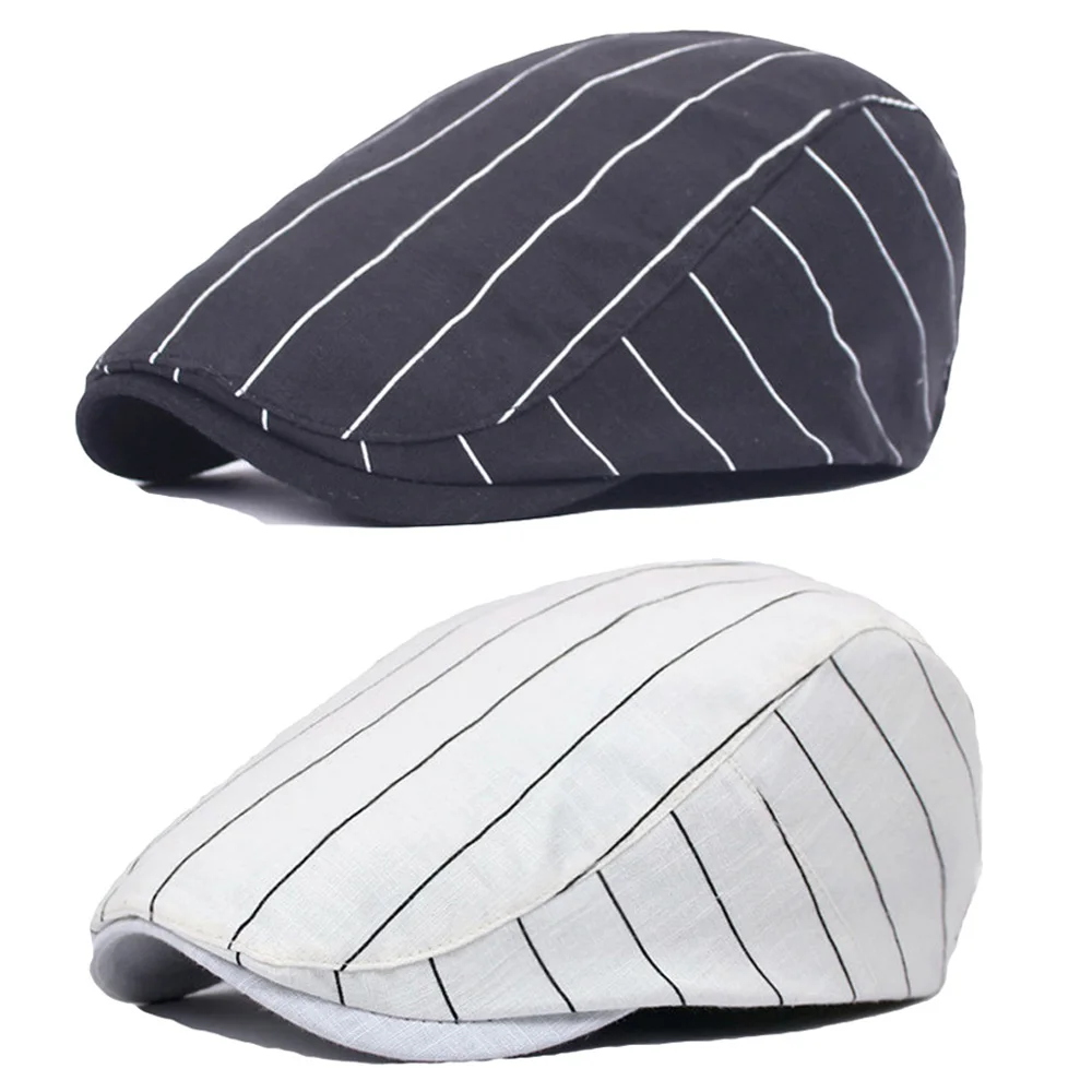 Men Classic Striped Driving Golf Hat Adjustable Casual Newsboy Beret