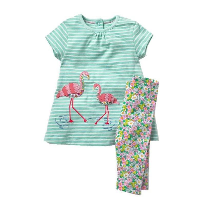 

girls clothes applique flamingo baby clothing sets for 2-7T girls clothes summer cotton stripe 2 pcs set hot selling suits girl
