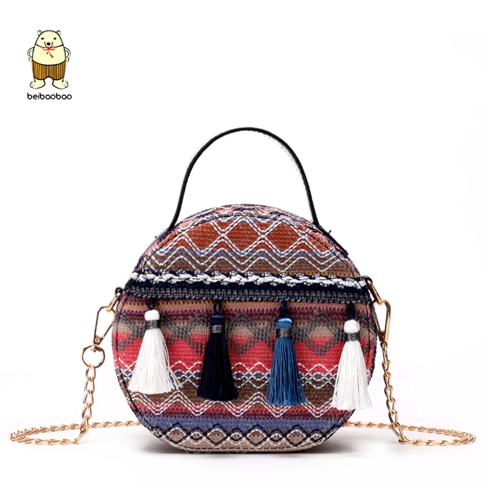 

Beibaobao Fashion Bohemian Style Ethnic Style Women Mini Shoulder Bag Striped Tassels Travel Ladies Girls Casual Messenger Bags