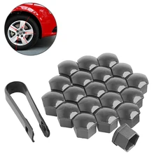 20Pcs 17mm Car Wheels Plastic Nuts with Screw Cap Removal Tools Gray for VW AUDI