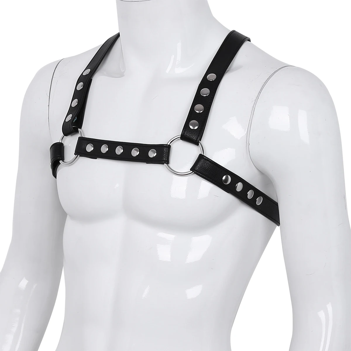 Men Chest Harness Belt Sexy Mens Harness Straps Faux Leather Adjustable Body Chest Harness Belt Zentai With Metal O-rings Fancy Club Party Costumes