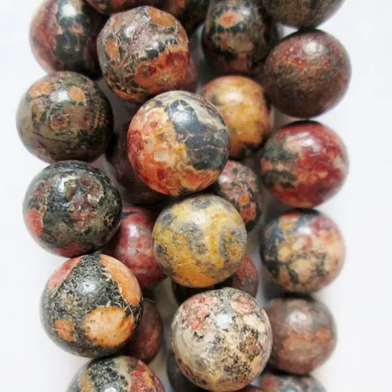 

Genuine Red Leopardskin Jasper Beads - Round 8 mm Gemstone Beads - Full Strand 15 1/2", 47 beads, Finish - soft satin matte.