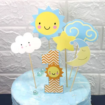 

1 Set Cute Cloud Sun Paper Cake Toppers Children 1st Happy Birthday Cake Decorating Cupcake Insert Decorations Party Supplies