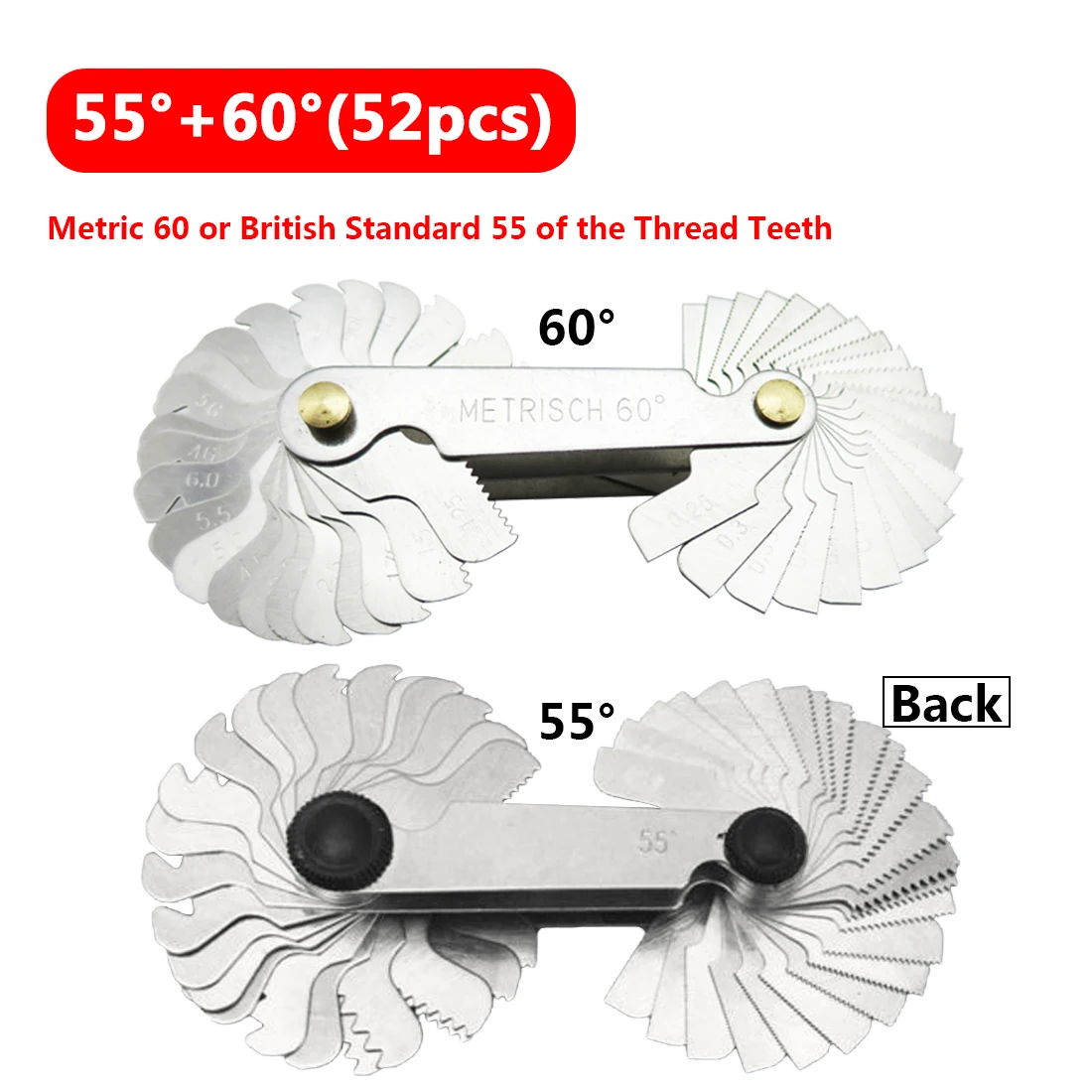 Buy 52Pcs Steel Thread Measuring Gage Metric Whitworth Screw Pitch Gauge 60