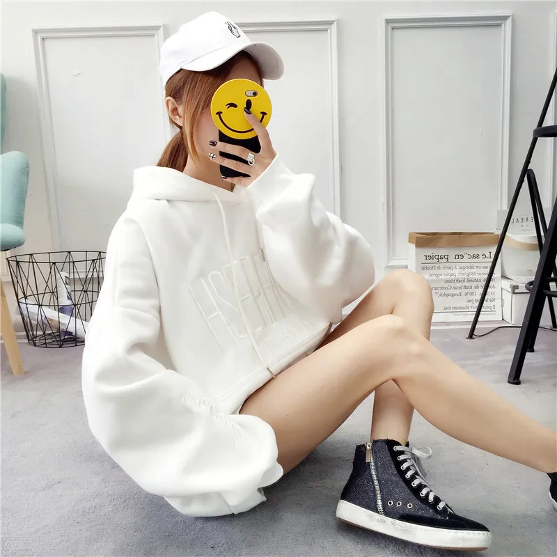 الخريف الشتاء ملابس النساء 2018 جديد طويل الأكمام مقنعين الإناث هوديس وبلوزات زائد المخملية فضفاض السيدات معطف قمم cw577