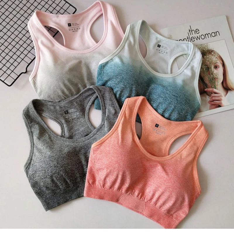 

Selena Fanny Ombre Seamless Sports Bra Padded Energy Push Up Tops Plus Size Fitness Run Woman anti sagging Sport Bras Gym Top