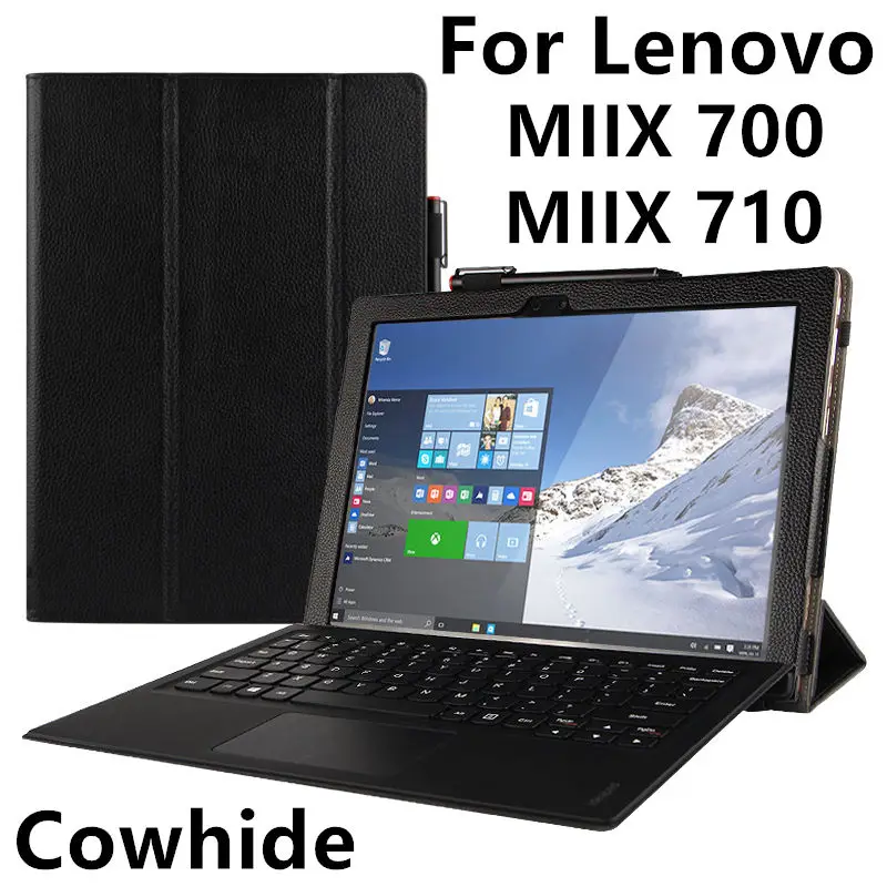 

Case Cowhide For Lenovo Ideapad Miix 700 Protective Smart cover Genuine Leather Tablet For MIIX4 Pro miix 710 Protector 12"Cover