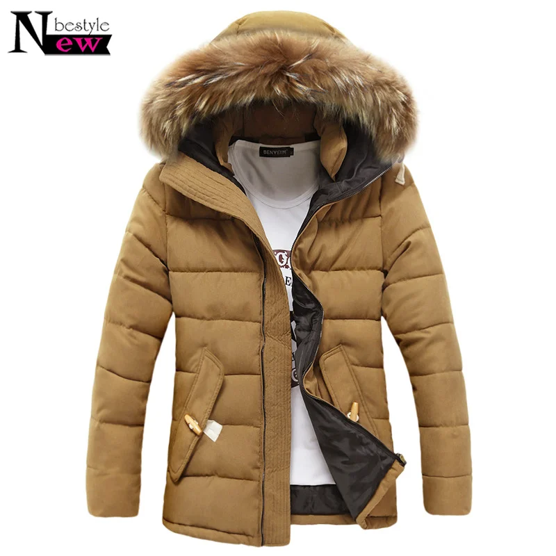 

Newbestyle Men Winter Down Cotton Coat Fashion Big Fur Hooded Jacket Warm Casual Overcoat Jackets Thicken Long Parkas Christmas