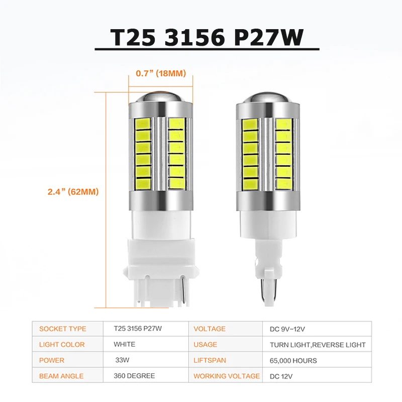 Oslamp T10 T15 T20 T25 1156 1157 SMD автомобилей светодиодные лампы перерыв сигнал поворота света Обратный Свет просвет чтение свет 12 В - Испускаемый цвет: 2pcs T25 3156 White