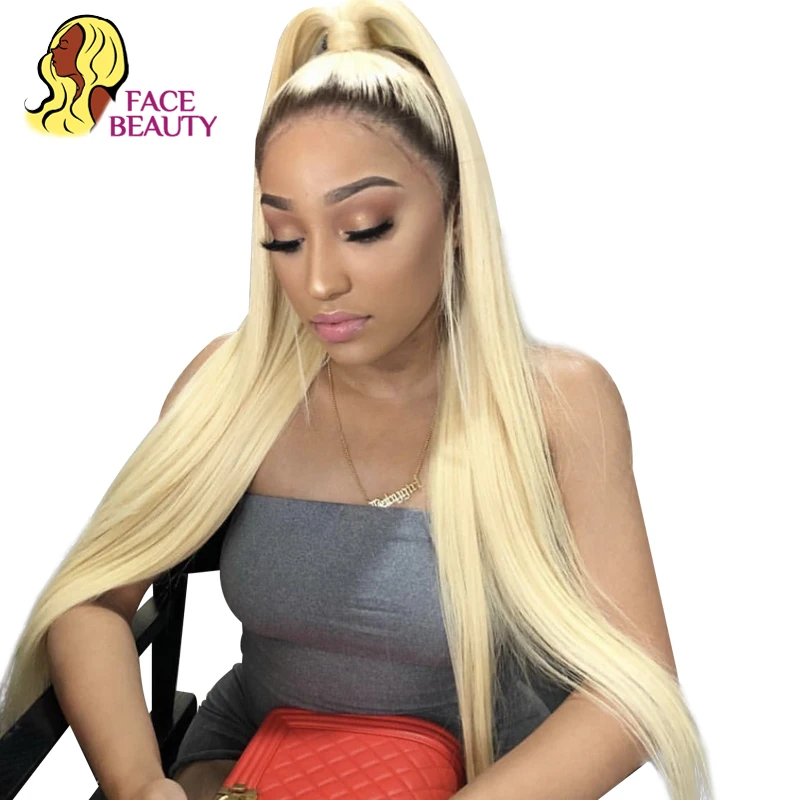 

Facebeauty 1B 613 Half Wig 150 Density Pre Plucked Peruvian Remy Ombre Blonde Lace Front Straight Human Hair Wigs with Baby Hair