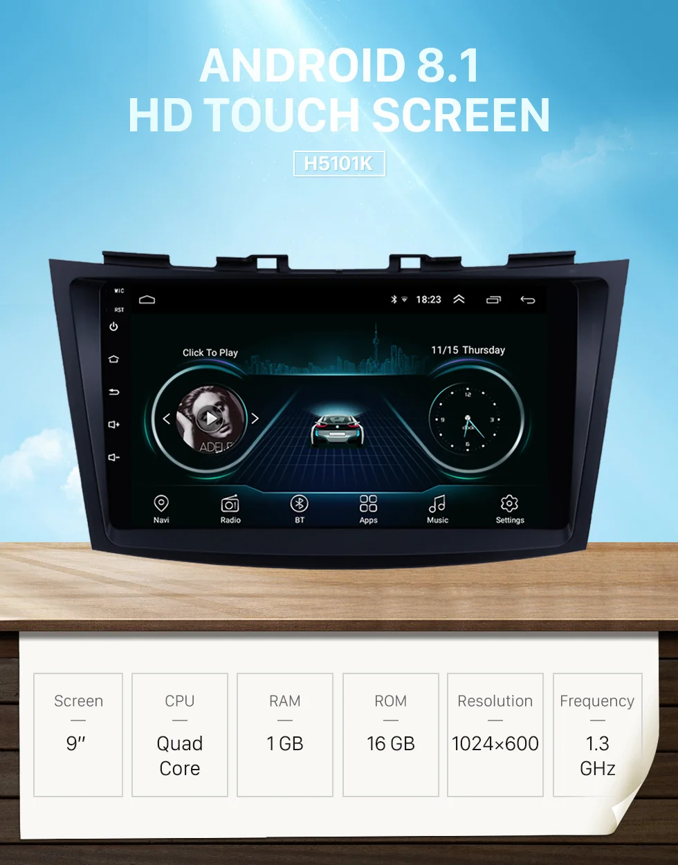 Top Harfey 9 inch Android 8.1 for SUZUKI SWIFT 2011-2013 Auto Radio GPS Navigation Audio system Bluetooth Music USB WIFI DVR 0