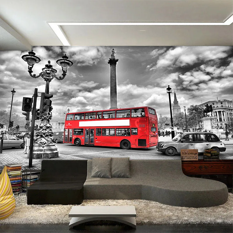 London Bus Street Photo Wallpaper Custom European Wall Mural Vintage