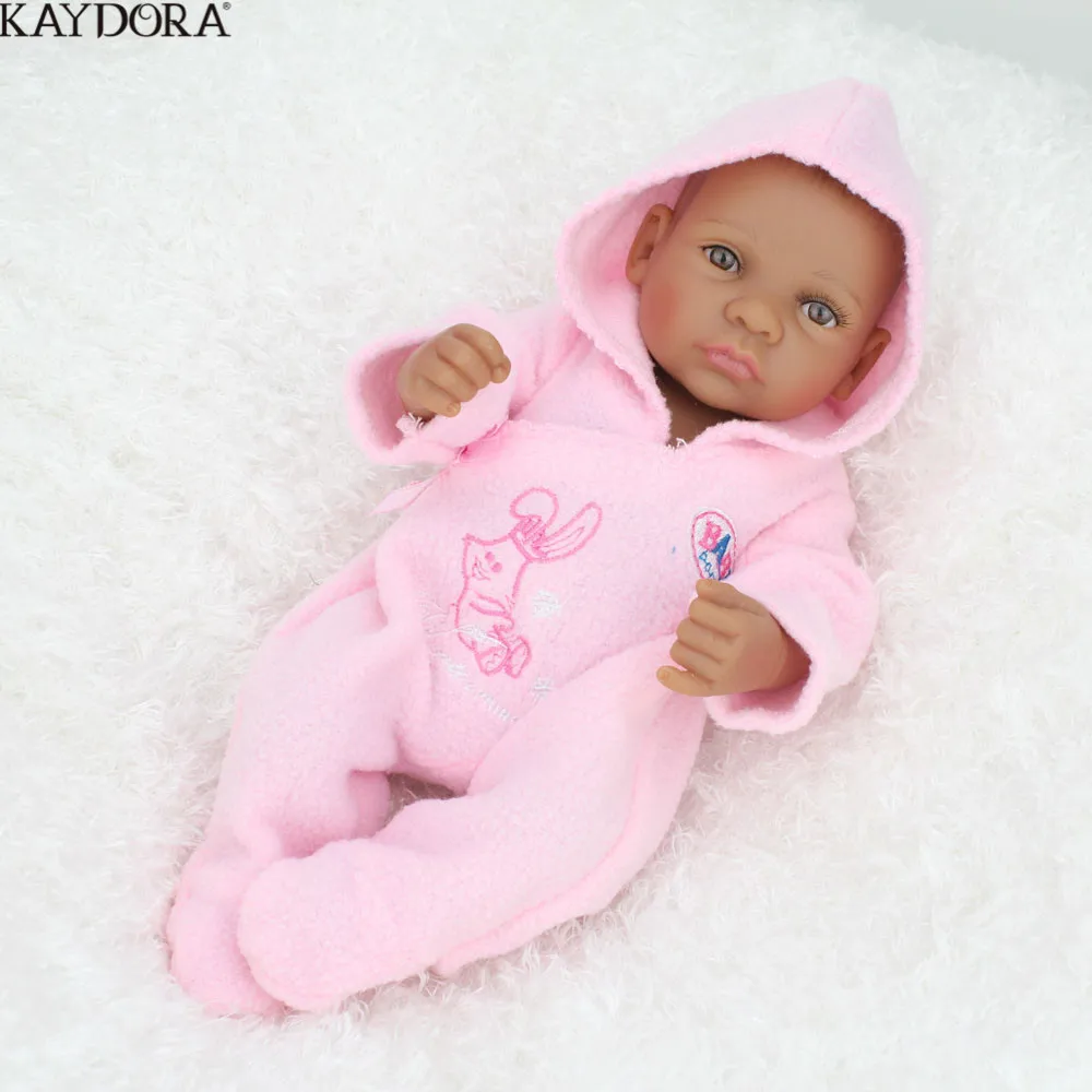 

KAYDORA 10 Inch Full Silicone Body Reborn Baby Girl Doll Newborn Babies Black Dolls Sleeping Alive Lifelike African Soft Toys