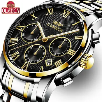 

Relogio Masculino OLMECA Men Watches Top Brand Luxury Fashion Business Quartz Watch Men Sport Steel Waterproof Wristwatch