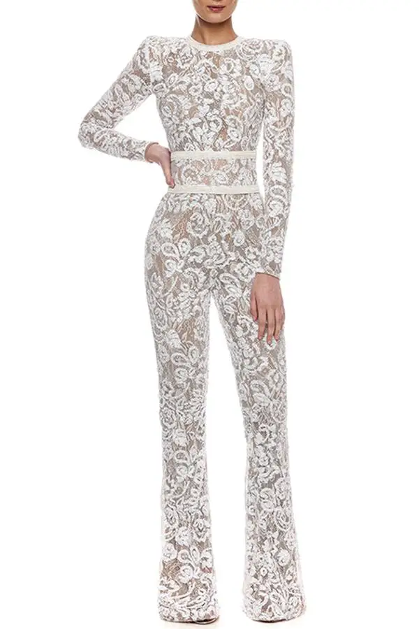 

Sexy Jumpsuits Long Sleeve Fashion Night Club Celebrity Evening Party Suit Women White Late Sexy Jumpsuit