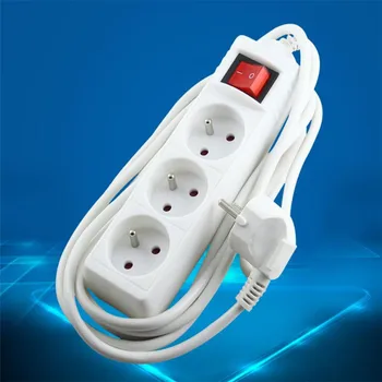

PLYMOTON French Standard Socket 3 AC Outlets with 3m Extension Socket Plug Overload Surge Protection Charger Switch Adaptor