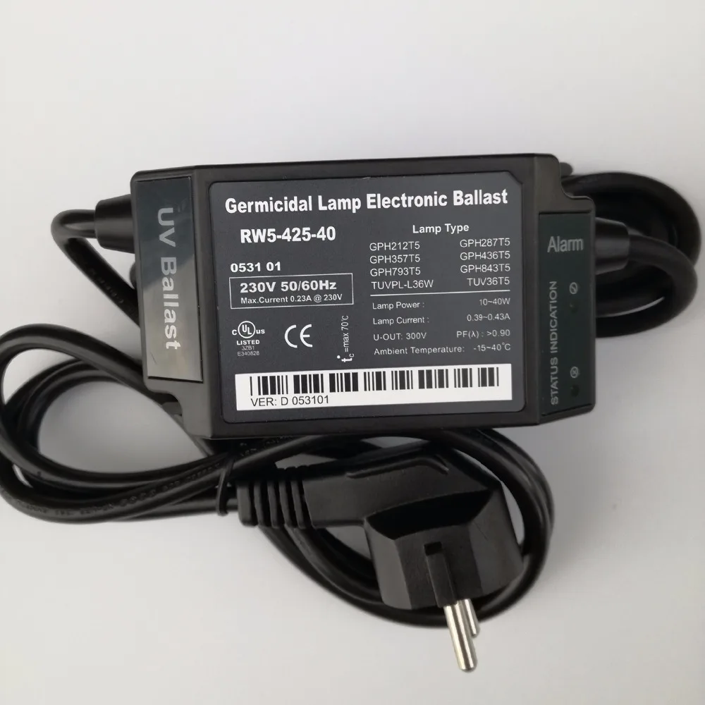 EU Standard Germicidal Lamp Electronic Ballasts UV Ballast with Buzzer Sounds Alarm Function IP60 RW5-425-40 CE certificate 2017 sale time limited ccc ce white lampara uv ultraviolet ultraviolet lamp 145w germicidal lamp electronic ballast