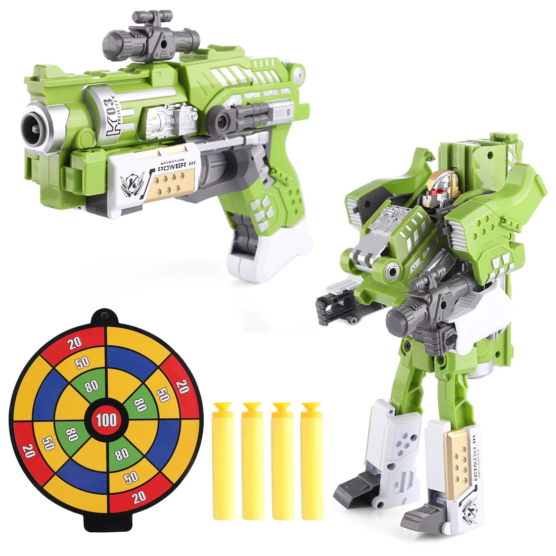 

KaiLi Alloy Soft Bullet Toy Gun Air Blaster Educational Toy Green Battle Deformation Robot Type Funny Toys for Kids Children