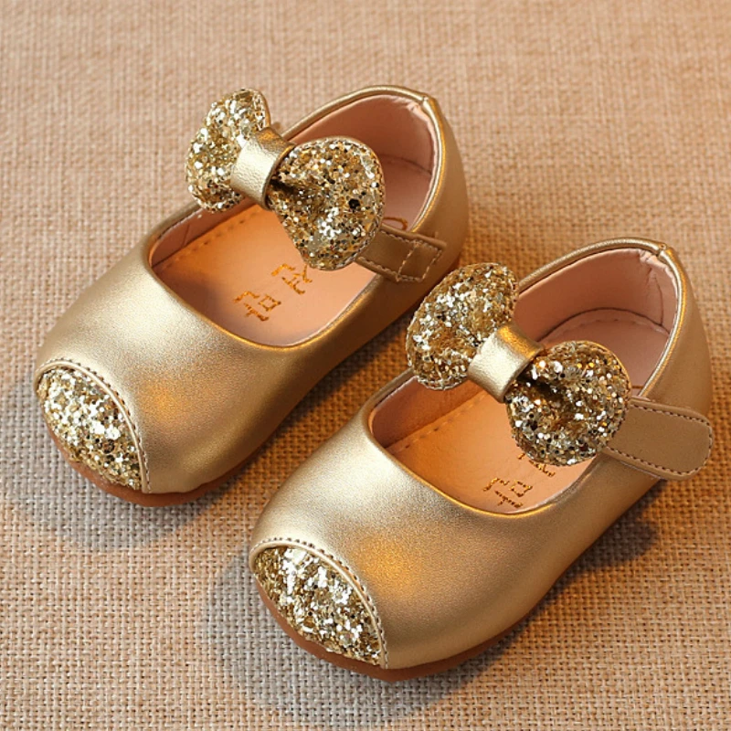 Chaussures douces pour bébés filles | Chaussures de première marche pour bébés, en argent et or rose, étincelles, chaussures de princesse à semelle souple B