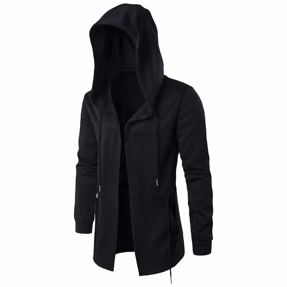 Sudadera con capucha para hombre prenda deportiva masculina de estilo Hip Hop con capa larga abrigo rompevientos disponible en color negro de