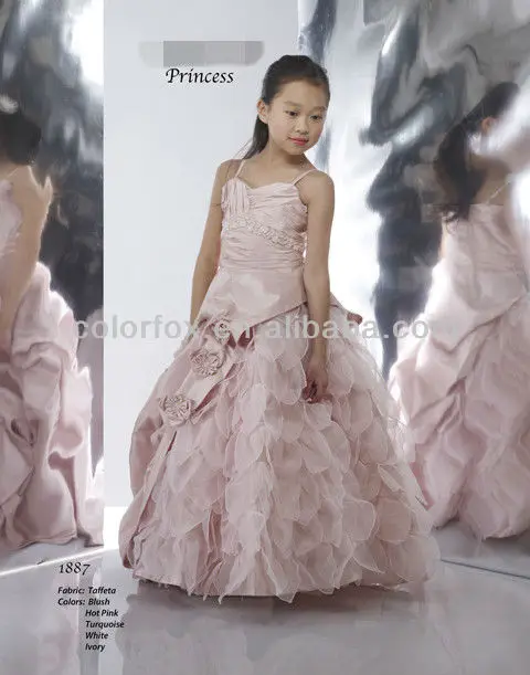 Blush Spaghetti Strap Sweetheart Neck Full Petals Ball Gown with Flowers Little Girls' Beauty Pageant Dress Party For Kids |