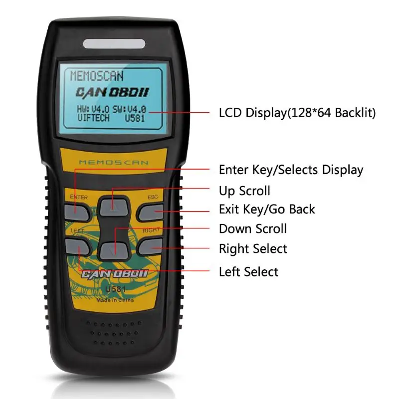 U581 Diagnostic Scan Tool CAN OBD2 OBD II Data Code Trouble Car Scanner Reader