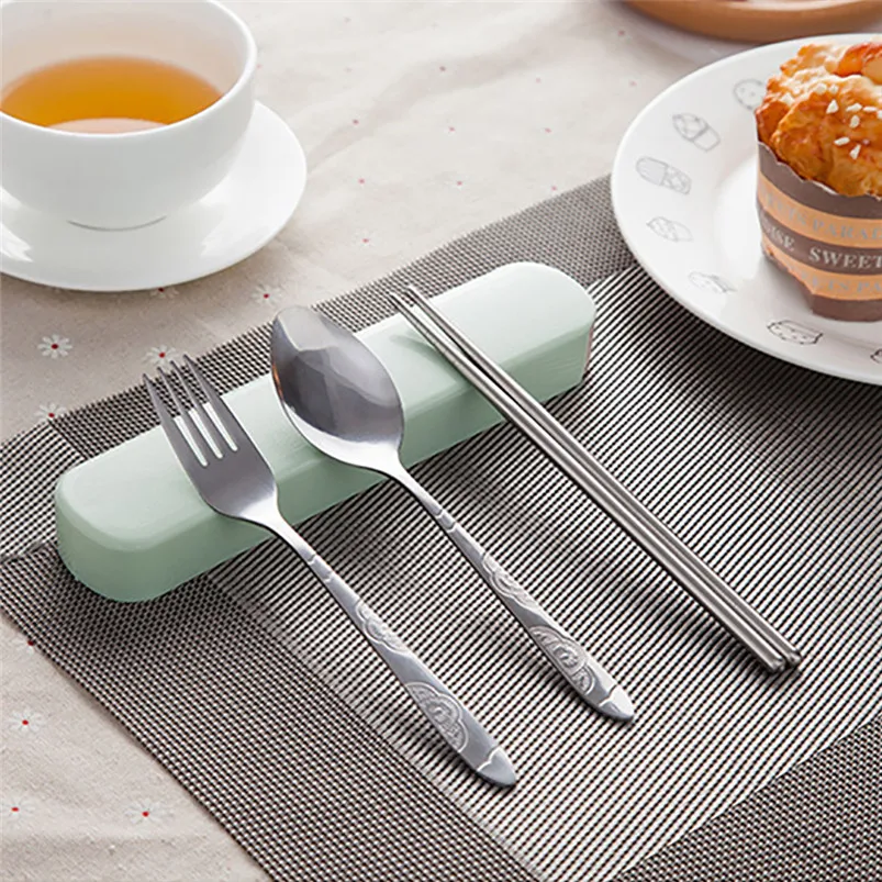 Stainless Steel Chopsticks Spoon Tableware Fork 3pcs Set Portable Handmade Japanese Style For Children Student Droship R08 (2)