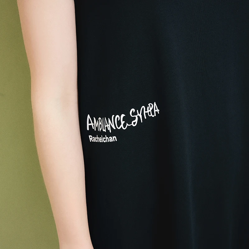 ARTKA 2019 Summer New Women Dress O-Neck Black Knit Letter Print T-shirt Dress For Women Loose Casual Long Dresses ZA15291X