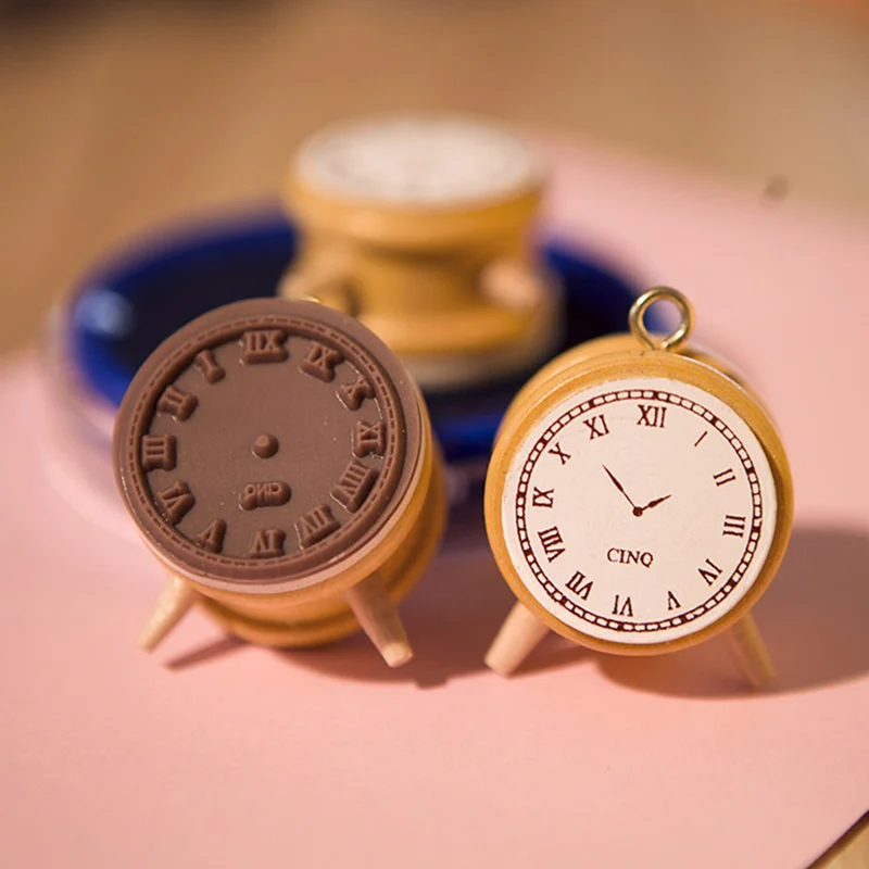 

3pcs ZAKKA Mini Vintage Retro alarm clock shape wooden stamp for DIY Craft scrapbooking diary seal albums accessories