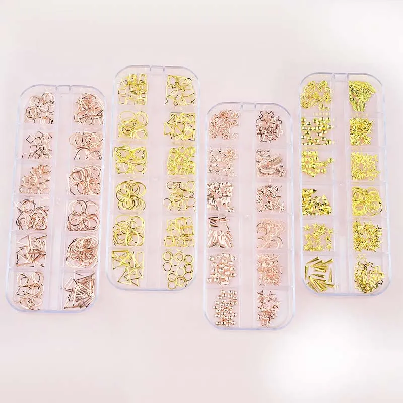 1 коробка покрытые розовым золотом 3D самодельные Украшения для ногтей полые металлические шпильки для маникюра украшения для ногтей аксессуары