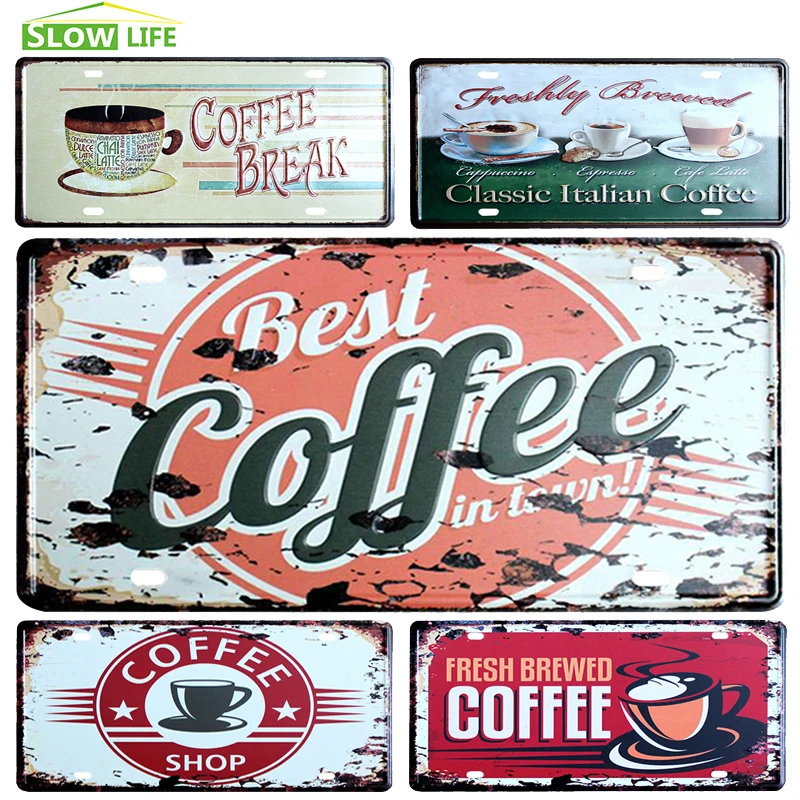 

Coffee Car License Metal Plate Vintage Home Decor Tin Sign Bar Pub Cafe Decorative Metal Sign Metal Plaque Metal Art Poster