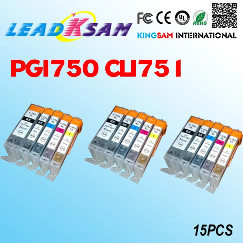 15 шт. для PGI750 CLI751 PGI-750 PGI 750 CLI 751 совместимые чернильные картриджи can PIXMA MG5470/MG6370/MG6470 |
