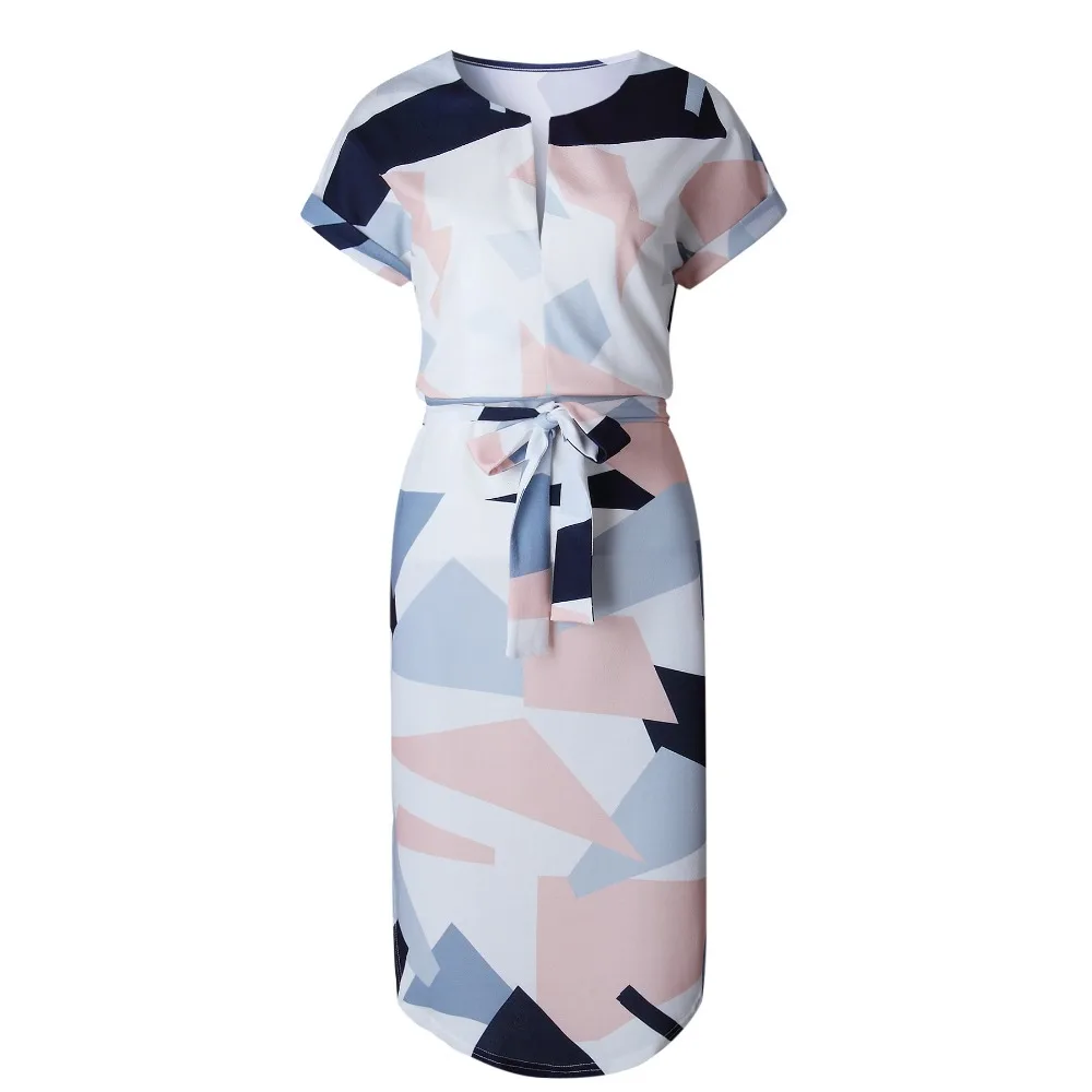

XS-3XL Summer Patchwork Print Dress Sundress Vestidos White Sexy Print Short Sleeve Plus Size Bandage Women's Dresses
