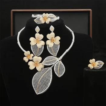 

Hesiod Luxury Gold Color Rhinestore Crystal Flower Jewelry Sets for Women Bridal Wedding Party Jewelry Costume Accessories