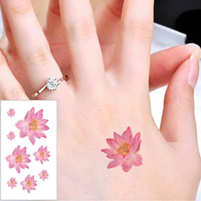 SHNAPIGN Pink Lotus Flash Tattoo Hand Sticker 10.5*6cm ...
