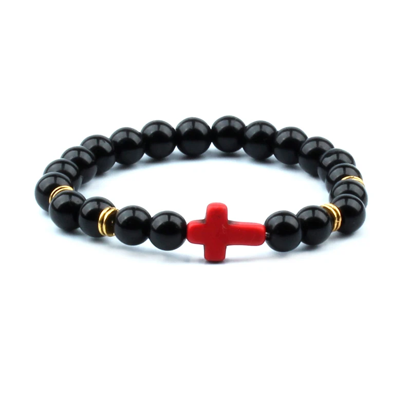 Подарки на удачу браслеты и браслеты мм 8 мм Природный лавовый камень для мужчин с крестиком Иисуса Шарм для women-SL101 - Окраска металла: jin-016