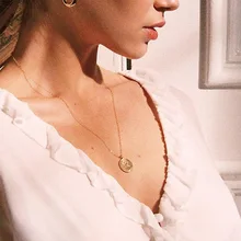 Gold Alloy Round Pendant Necklace for Women Simple Female Long Chain Coin Necklace Rose Flower Collier 2018 Wholesale Gold Alloy Round Pendant Necklace for Women Simple Female Long Chain Coin Necklace Rose Flower Collier 2018 Wholesale