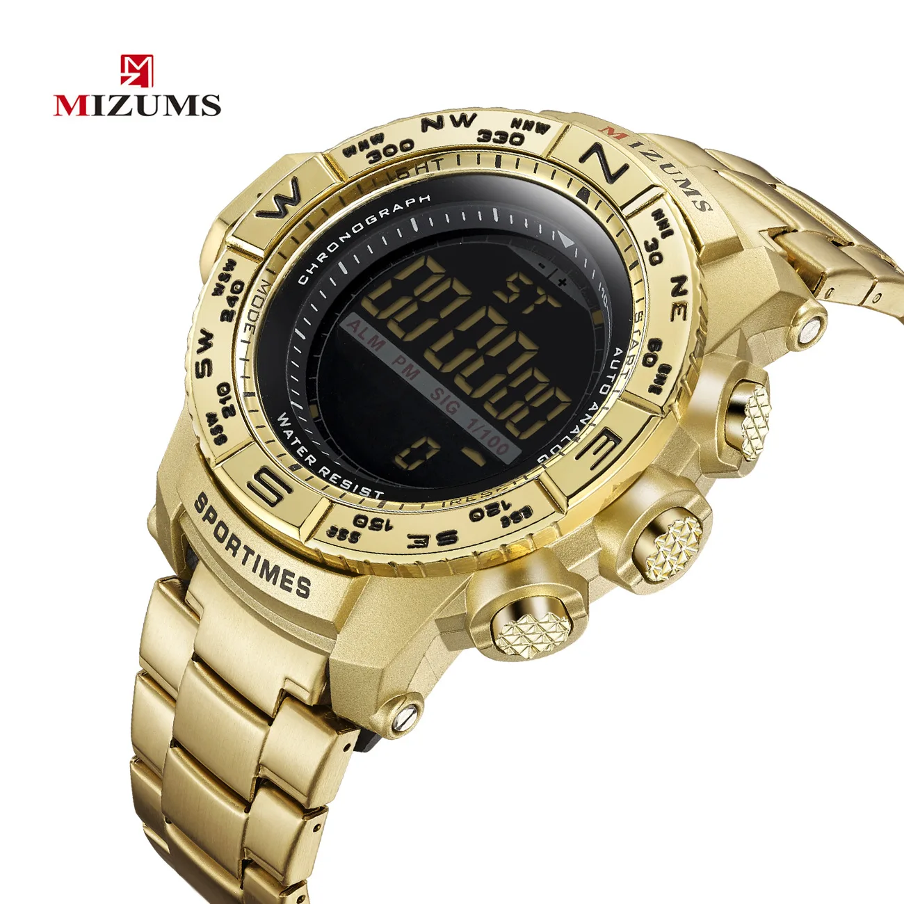 Mizums الرياضة ساعة رقمية الرجال Led عرض للماء الرجال ساعات كوارتز الصلب الذكور ساعة اليد Relogio دورادو masculino