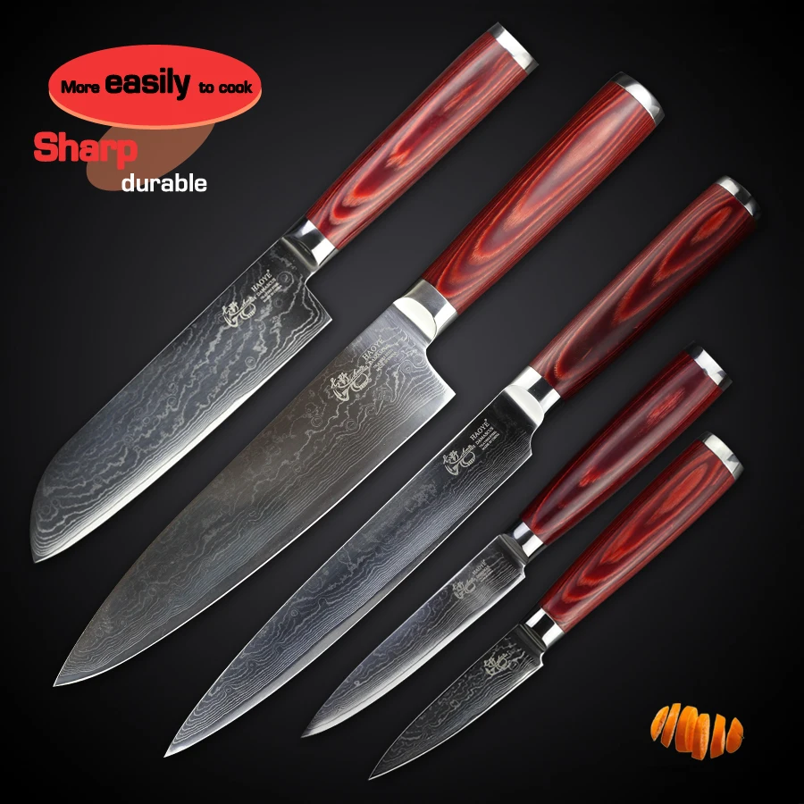 HAOYE 5 pcs kitchen knives set Japanese vg10 quality Damascus home