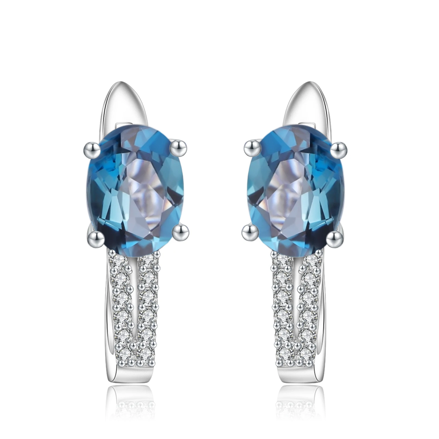 

GEM'S BALLET 3.15Ct Natural London Blue Topaz Earrings Trendy Fine 925 Sterling Silver Stud Earrings For Women Elegant Jewelry
