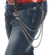 8mm Nuevo Mens 3 Strands Gunmetal Cráneo Cabeza Camionero Biker Jeans Carpeta dominante Cadena Punk Skeleton Hombres Hip Hop Cadena de La Cintura KB70