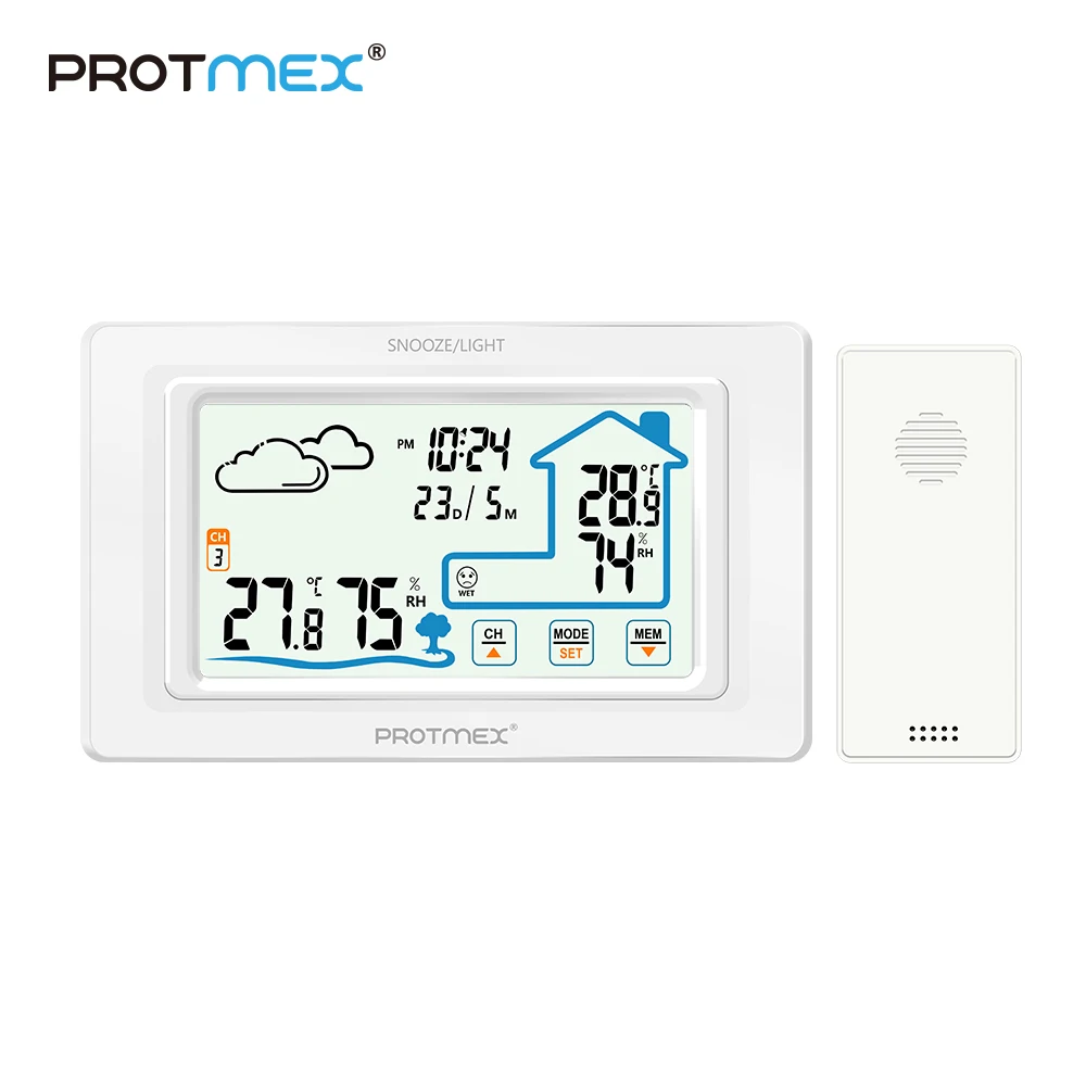 Protmex PT19A цветной экран, метеостанция, датчик, термометр, гигрометр, измеритель, цифровой датчик погоды, для помещений и улицы, для дома - Цвет: PT19AW