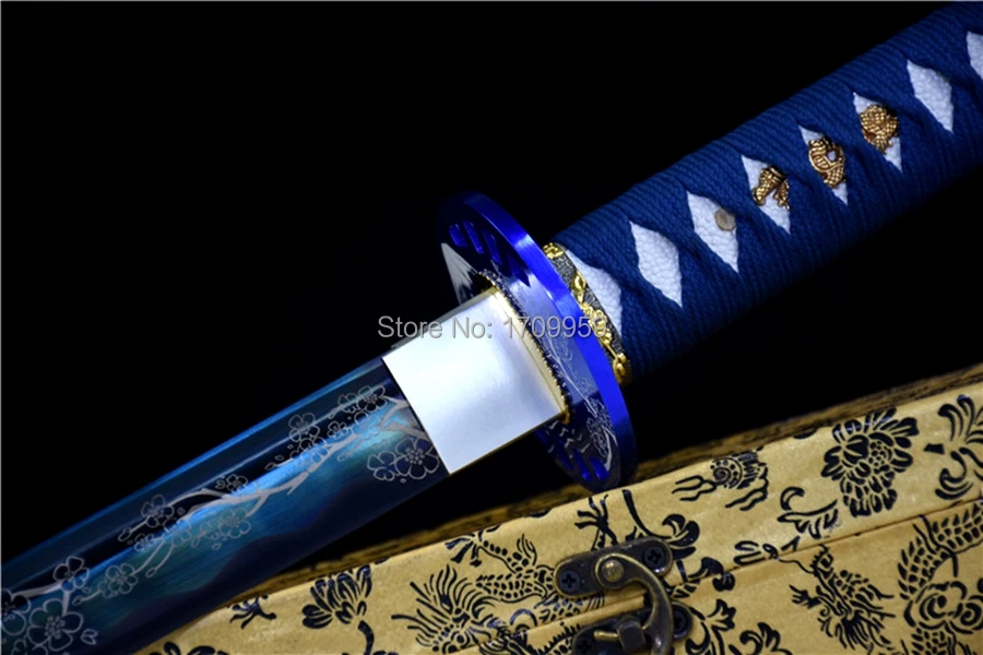 Blue 1090 Carbon Steel Sharp Japanese Samurai Sword Katana Full Tang Home Decoration Collection Real Asian Knife Saber