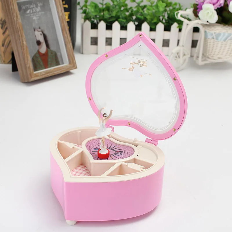 1PC Heart Shaped Jewellery Music Box Ballerina Dancer Christmas Gift Decoration