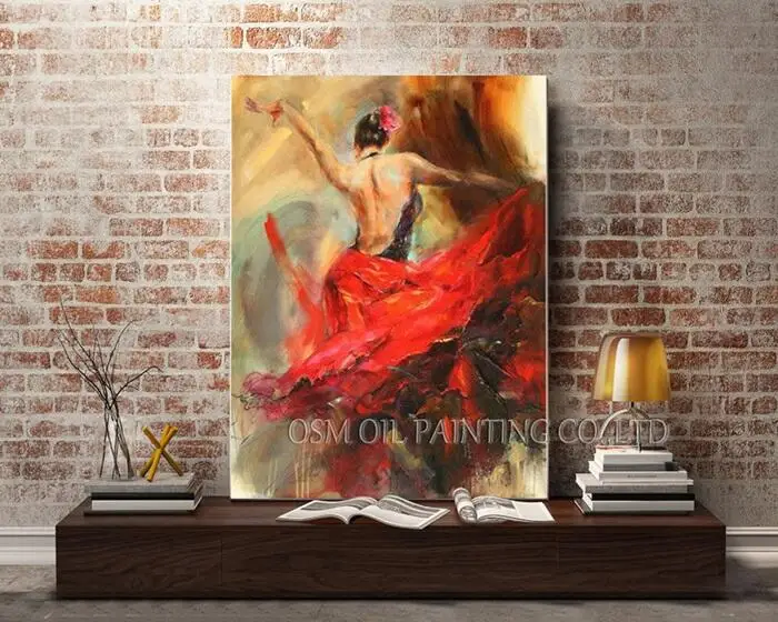 Высокое мастерство художника ручной работы впечатление испанской танцовщицы Фламенко картина маслом на холсте Красивая настенная живопись для гостиной - Цвет: Flamenco Art B