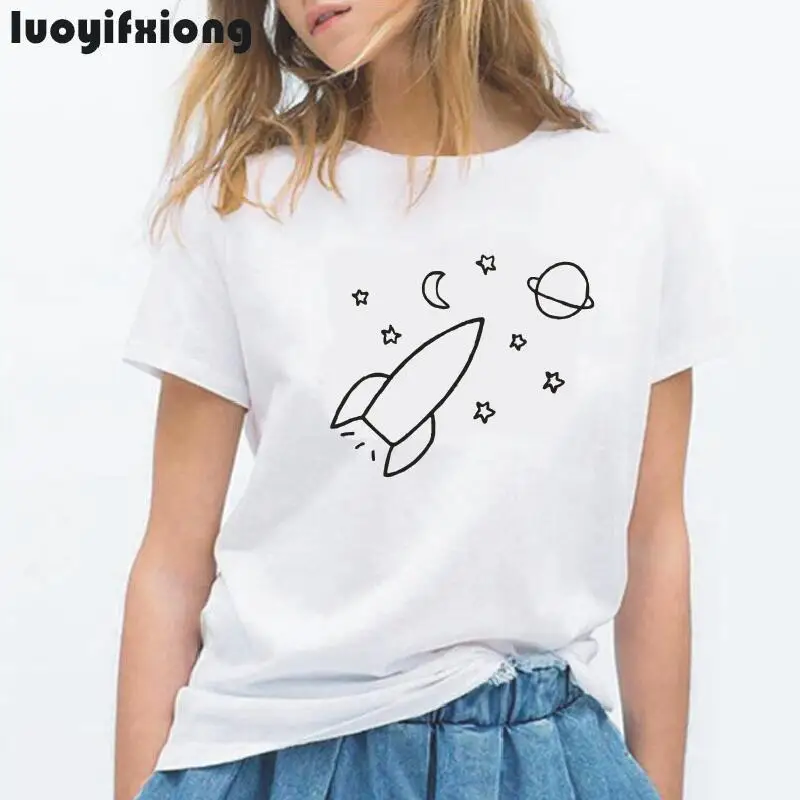 

Luoyifxiong Rocket Stars Space Planet Print Women Tshirt Short Sleeve Casual Tee Shirt Femme Hipster Tumblr T Shirt Women Tops