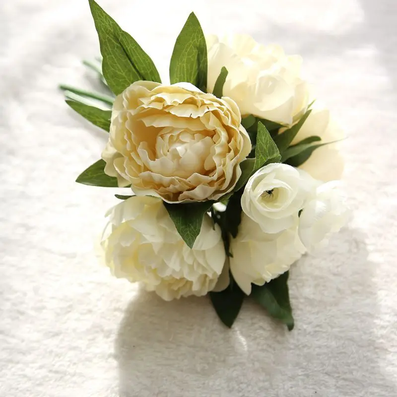 Шелковые цветы Пион Букет 8 голов пионы искусственный цветок для свадьбы домашний декор поддельные цветы осенние украшения - Цвет: champagne beige