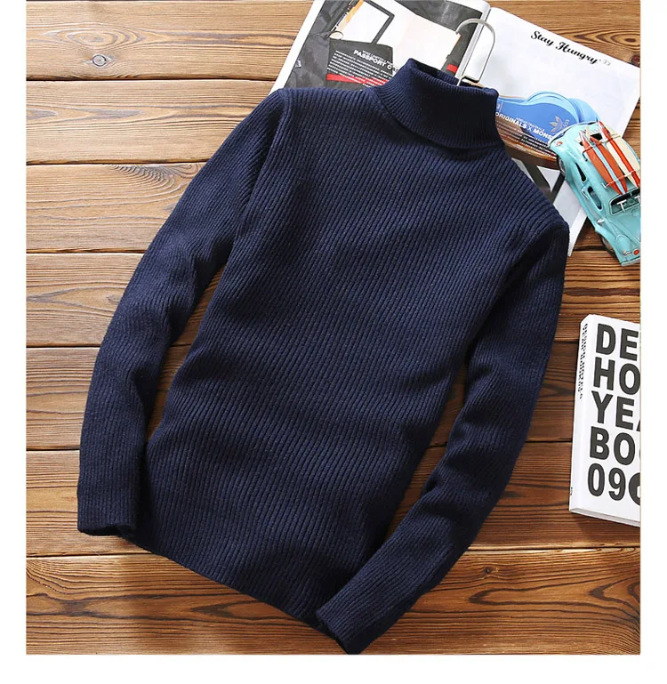 Зимний толстый теплый мужской свитер с высоким воротником, фирменные мужские свитера с высоким воротником, облегающий пуловер, Мужская трикотажная одежда с двойным воротником
